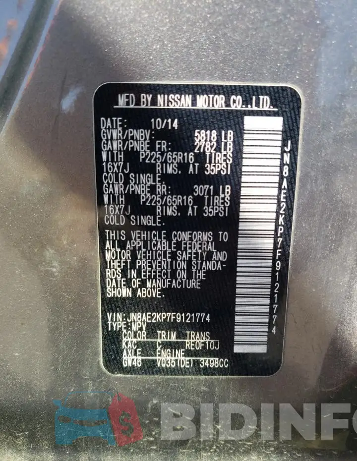 JN8AE2KP7F9121774 Photo# 14