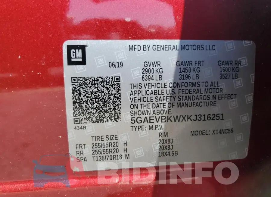 5GAEVBKWXKJ316251 Photo# 14