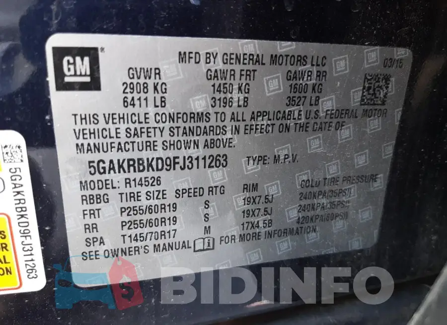 5GAKRBKD9FJ311263 Photo# 13