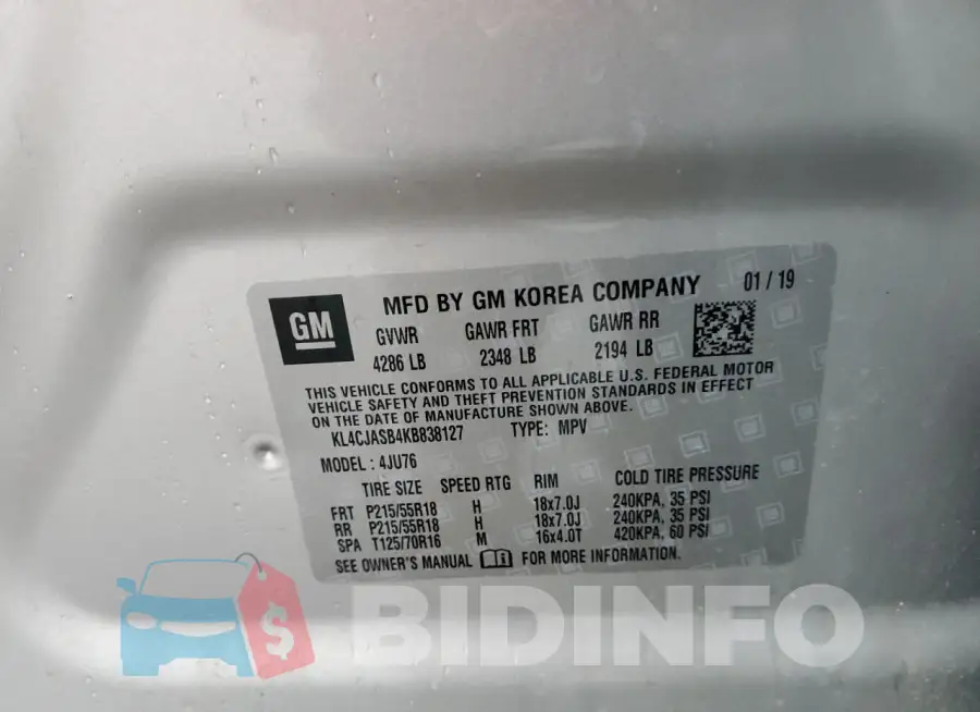 KL4CJASB4KB838127 Photo# 14