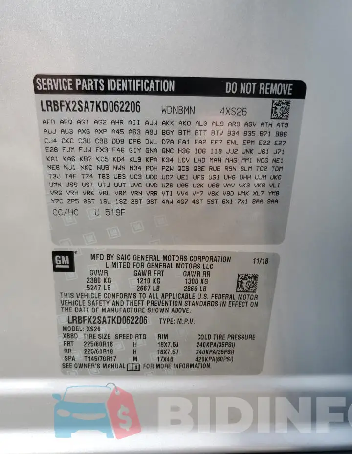 LRBFX2SA7KD062206 Photo# 13