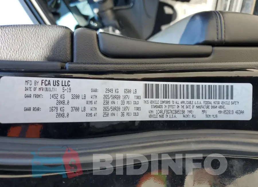 1C4RJFBG7KC805190 Photo# 14
