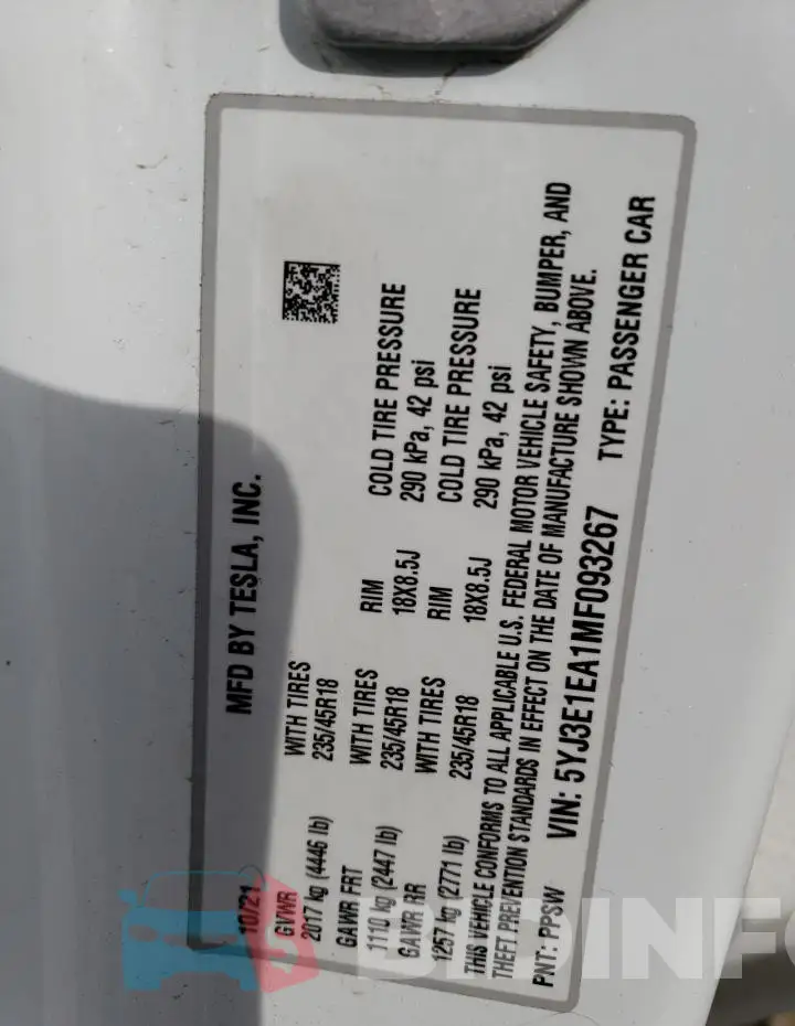 5YJ3E1EA1MF093267 Photo# 13
