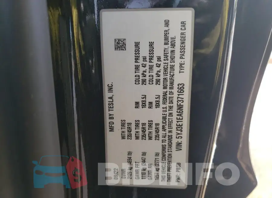 5YJ3E1EA6NF371663 Photo# 12