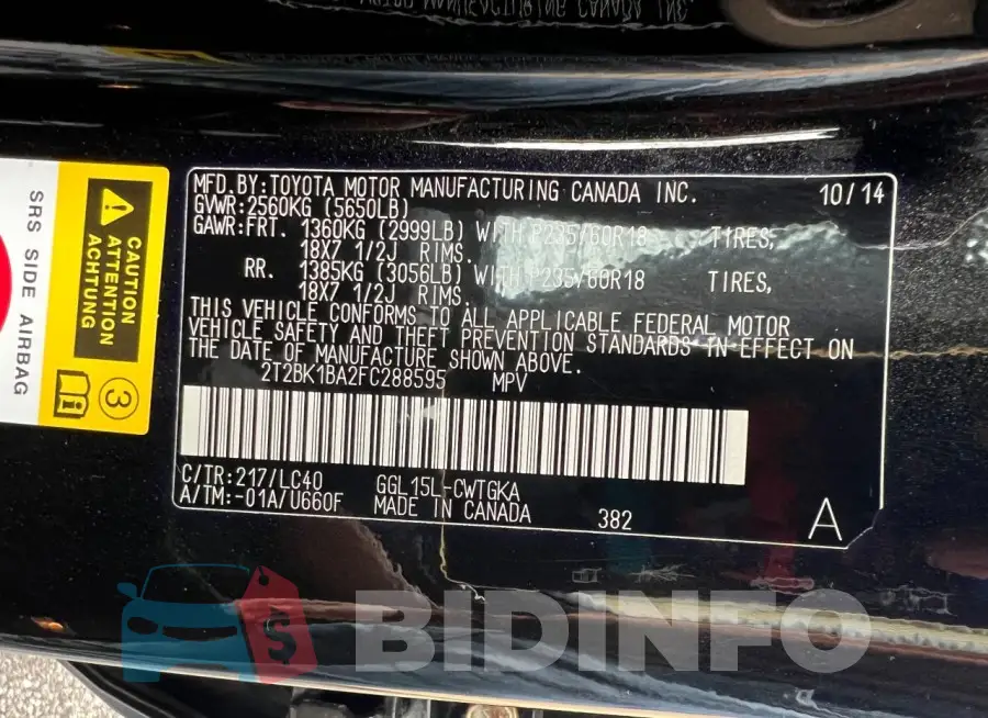 2T2BK1BA2FC288595 Photo# 10