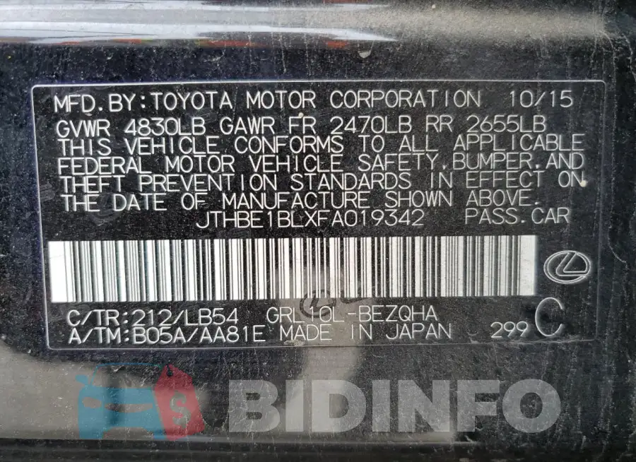 JTHBE1BLXFA019342 Photo# 12