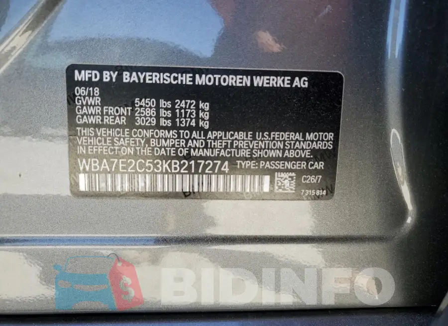 WBA7E2C53KB217274 Photo# 12