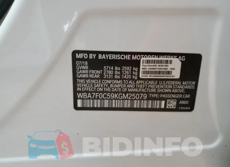 WBA7F0C59KGM25079 Photo# 12