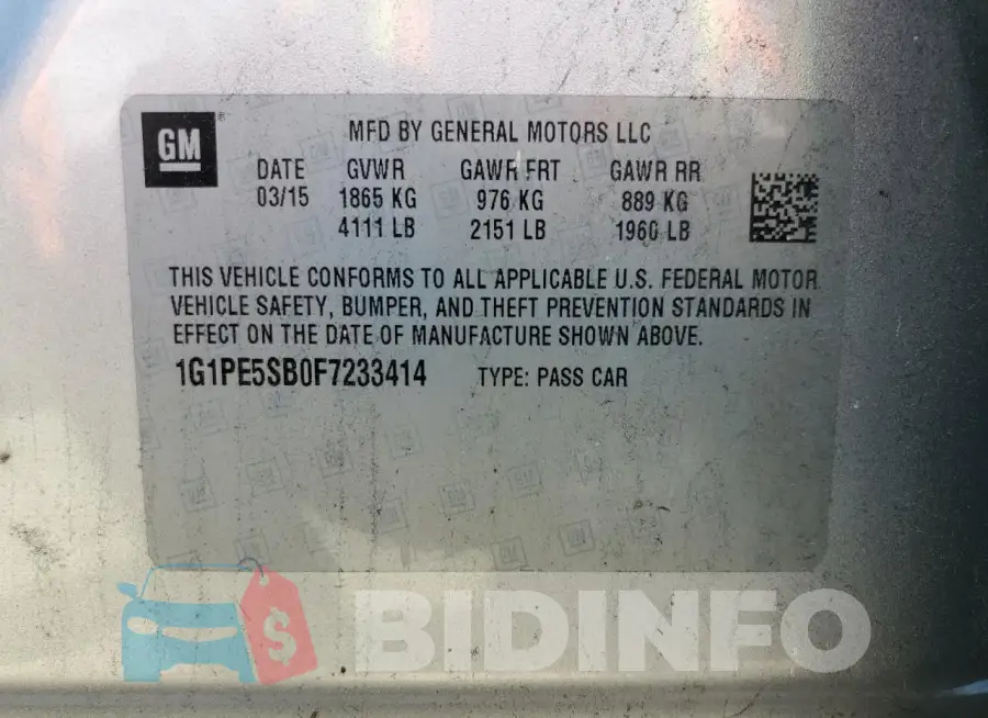 1G1PE5SB0F7233414 Photo# 12