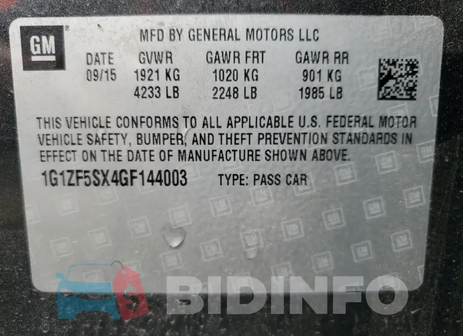 1G1ZF5SX4GF144003 Photo# 12