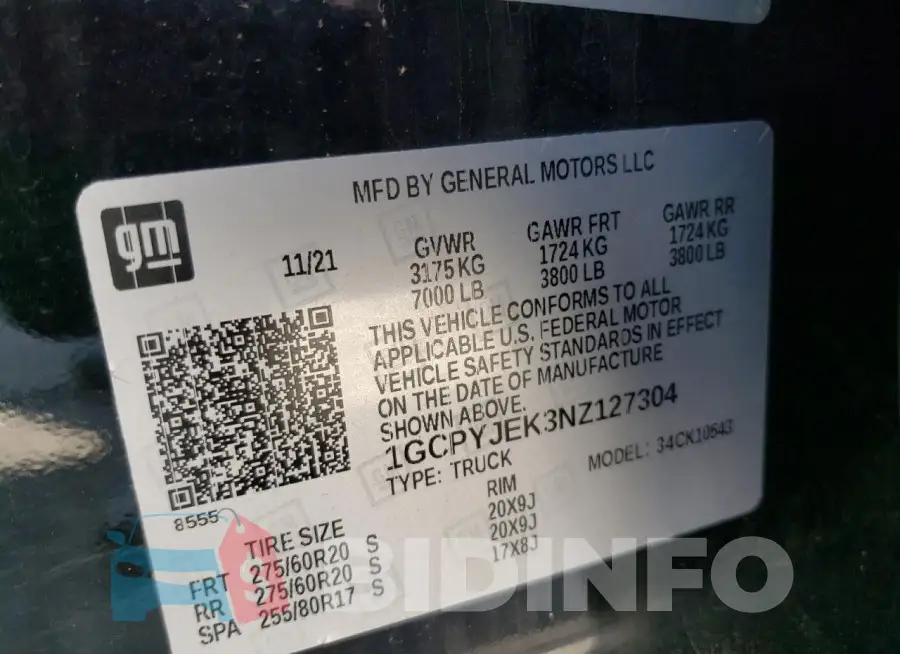 1GCPYJEK3NZ127304 Photo# 12