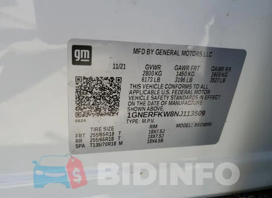 1GNERFKW8NJ113509 Photo# 13