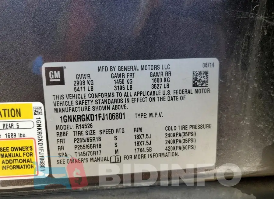 1GNKRGKD1FJ106801 Photo# 13