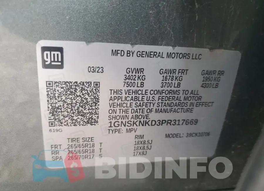 1GNSKNKD3PR317669 Photo# 13