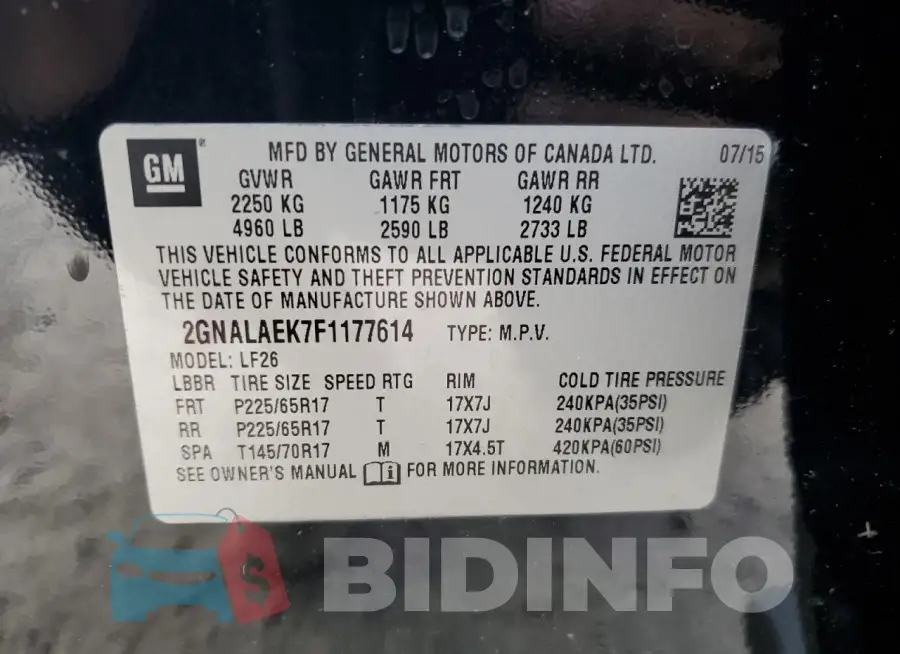 2GNALAEK7F1177614 Photo# 12