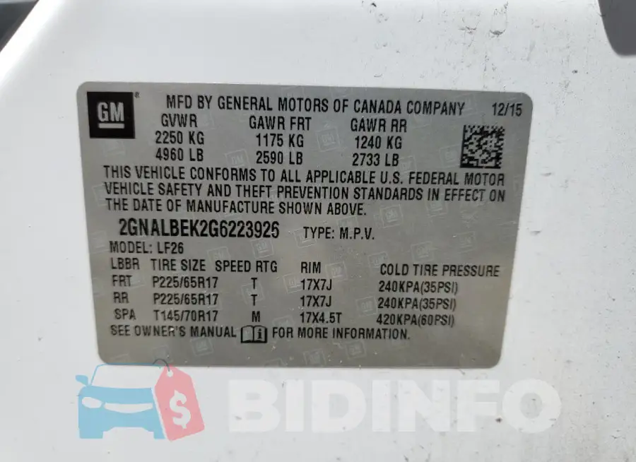2GNALBEK2G6223926 Photo# 13