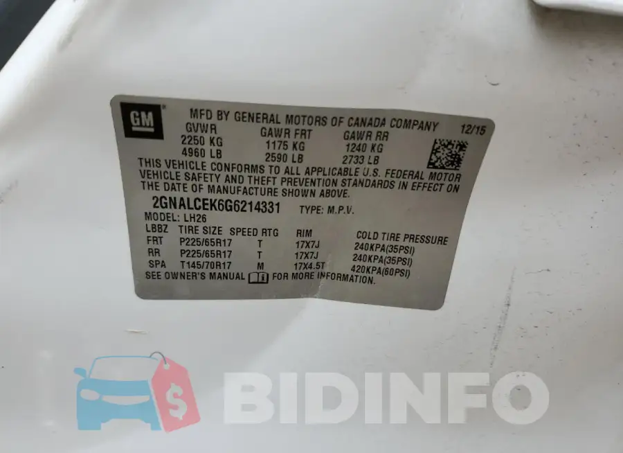 2GNALCEK6G6214331 Photo# 13