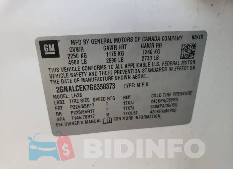 2GNALCEK7G6358373 Photo# 13