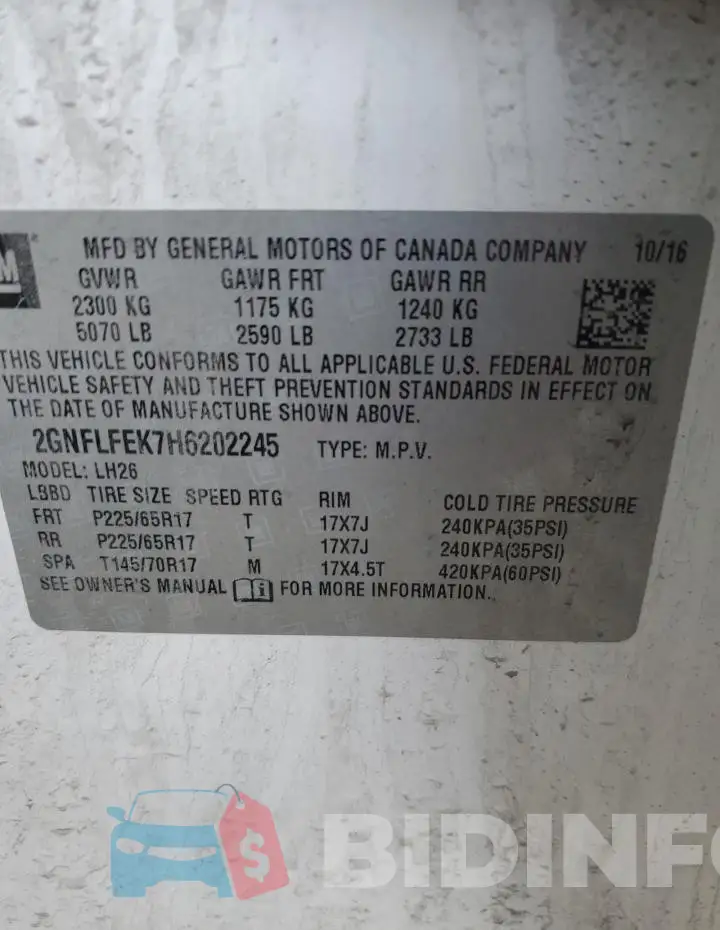 2GNFLFEK7H6202245 Photo# 13