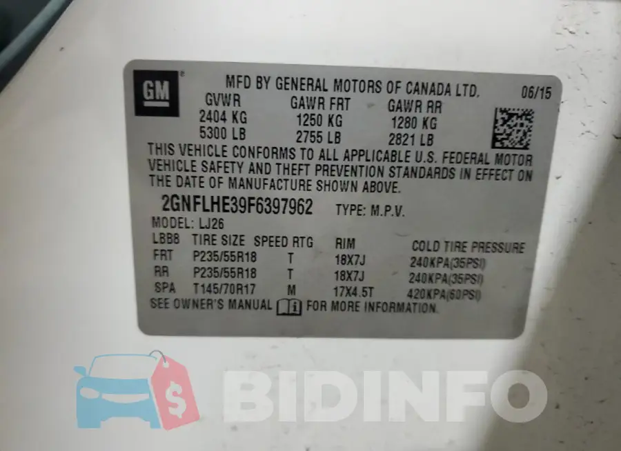 2GNFLHE39F6397962 Photo# 12