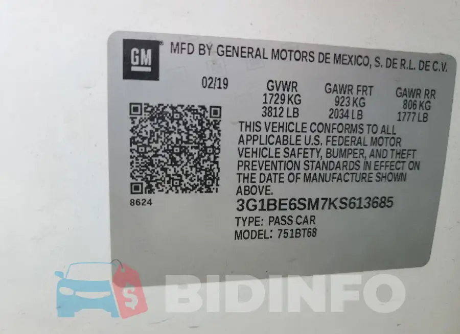 3G1BE6SM7KS613685 Photo# 12