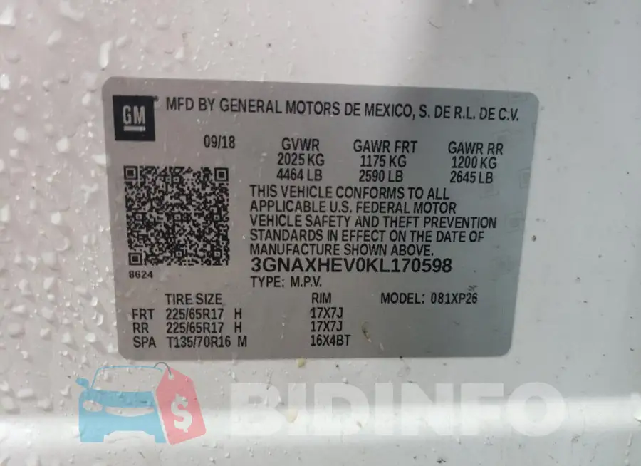3GNAXHEV0KL170598 Photo# 12