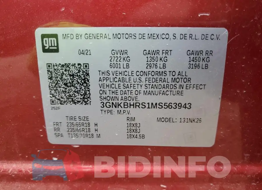 3GNKBHRS1MS563943 Photo# 13