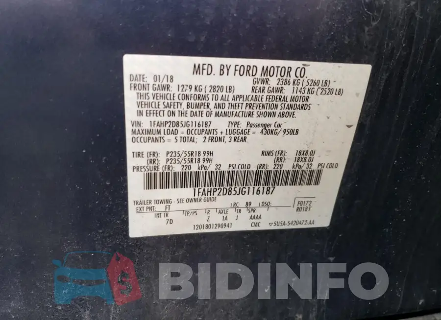 1FAHP2D85JG116187 Photo# 12