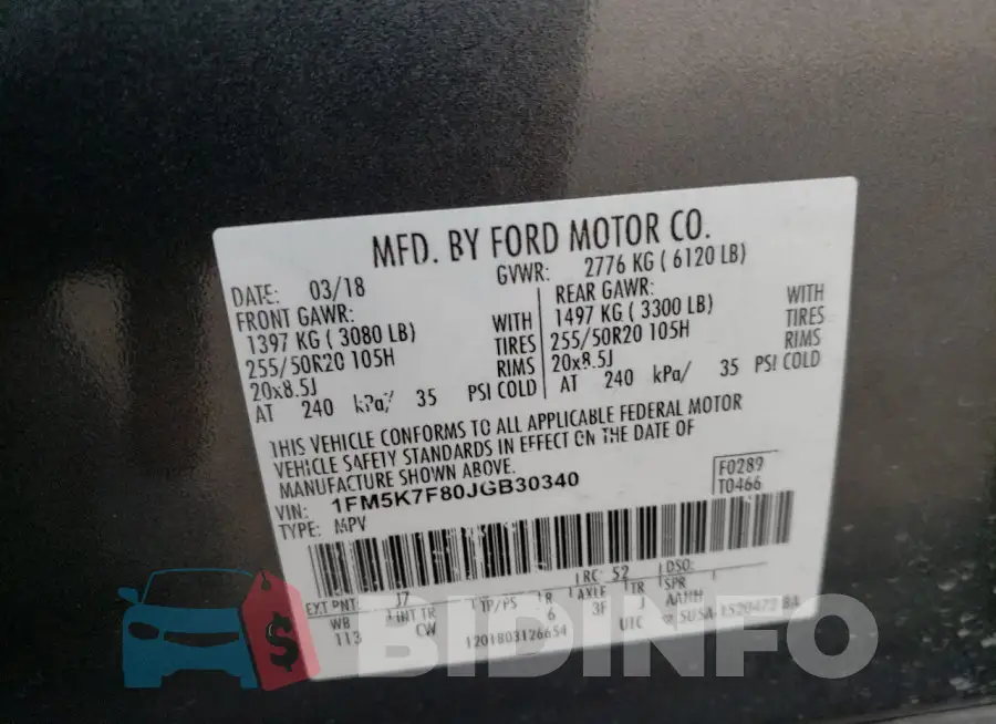 1FM5K7F80JGB30340 Photo# 12