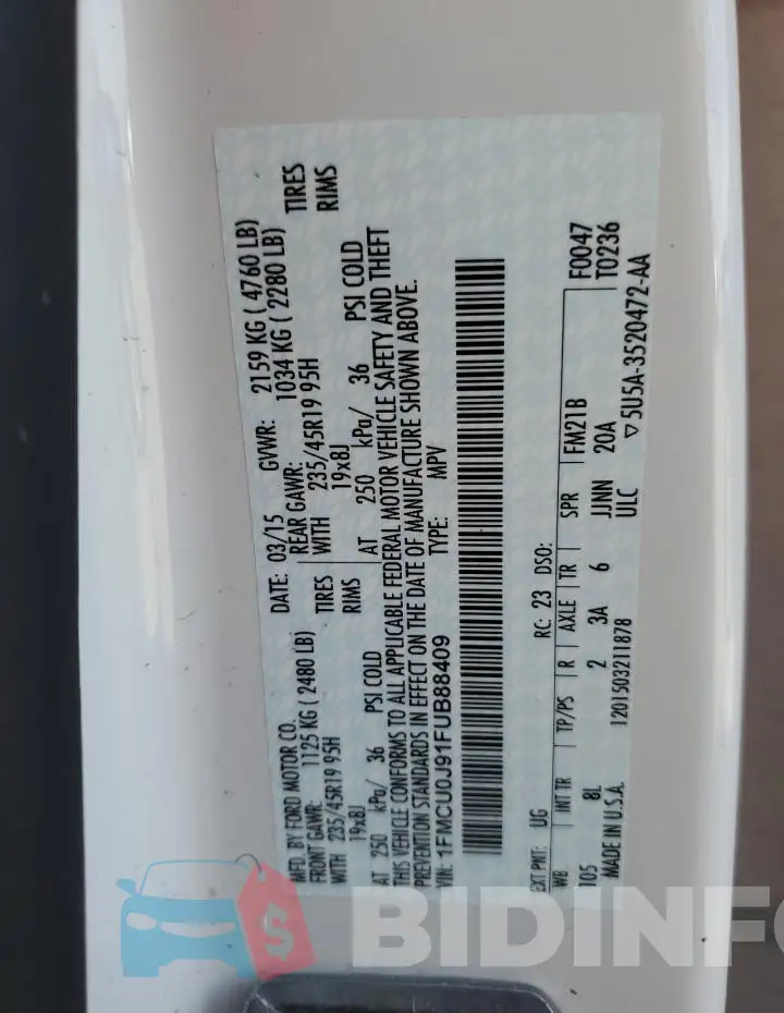 1FMCU0J91FUB88409 Photo# 12