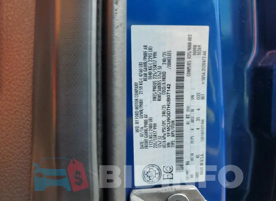 1FMCU9GD7HUB07142 Photo# 13