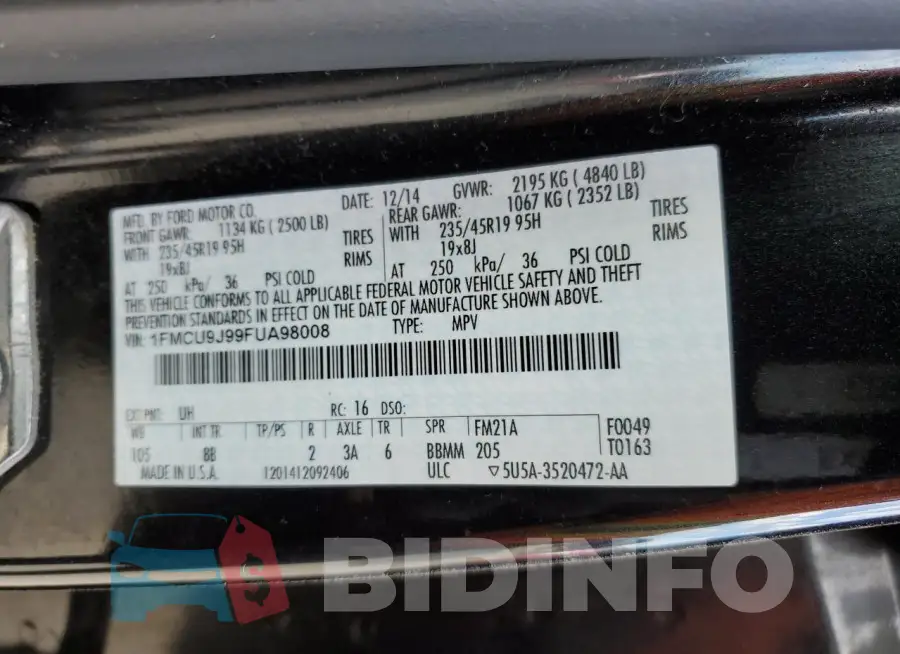1FMCU9J99FUA98008 Photo# 12