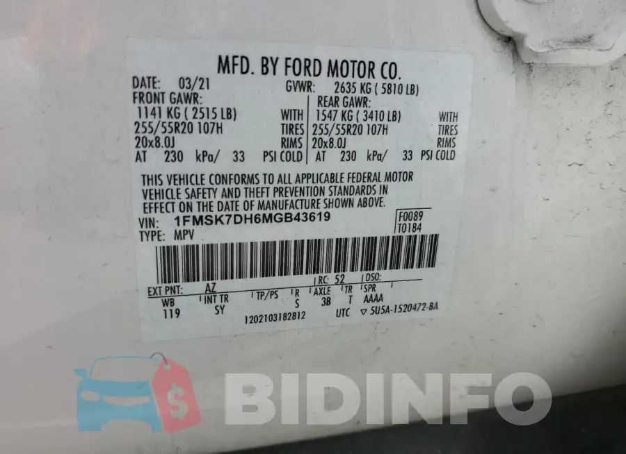 1FMSK7DH6MGB43619 Photo# 13