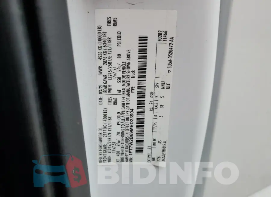1FT7W2B69MED23904 Photo# 12