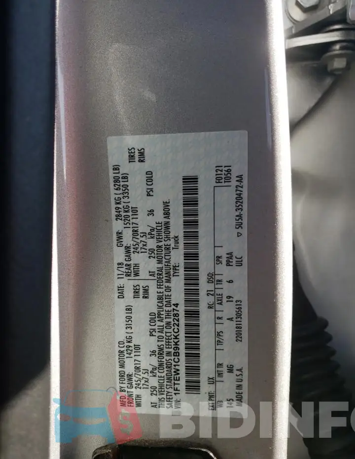 1FTEW1CB9KKC22874 Photo# 12