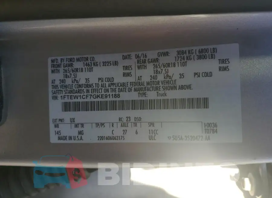 1FTEW1CF7GKE91188 Photo# 12