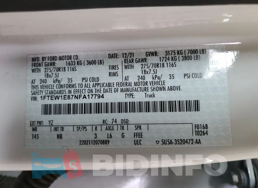 1FTEW1E87NFA17794 Photo# 12