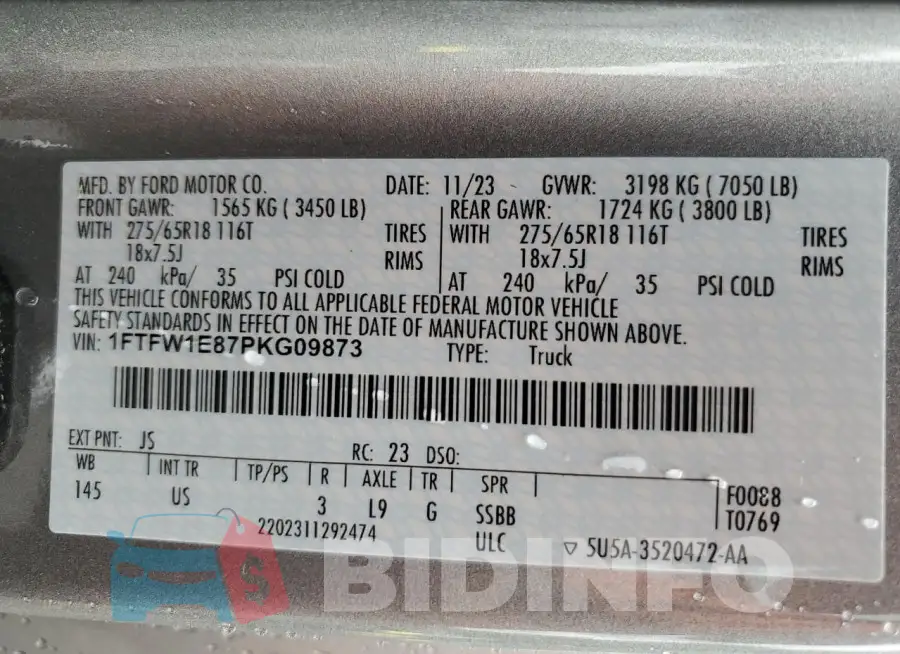 1FTFW1E87PKG09873 Photo# 13