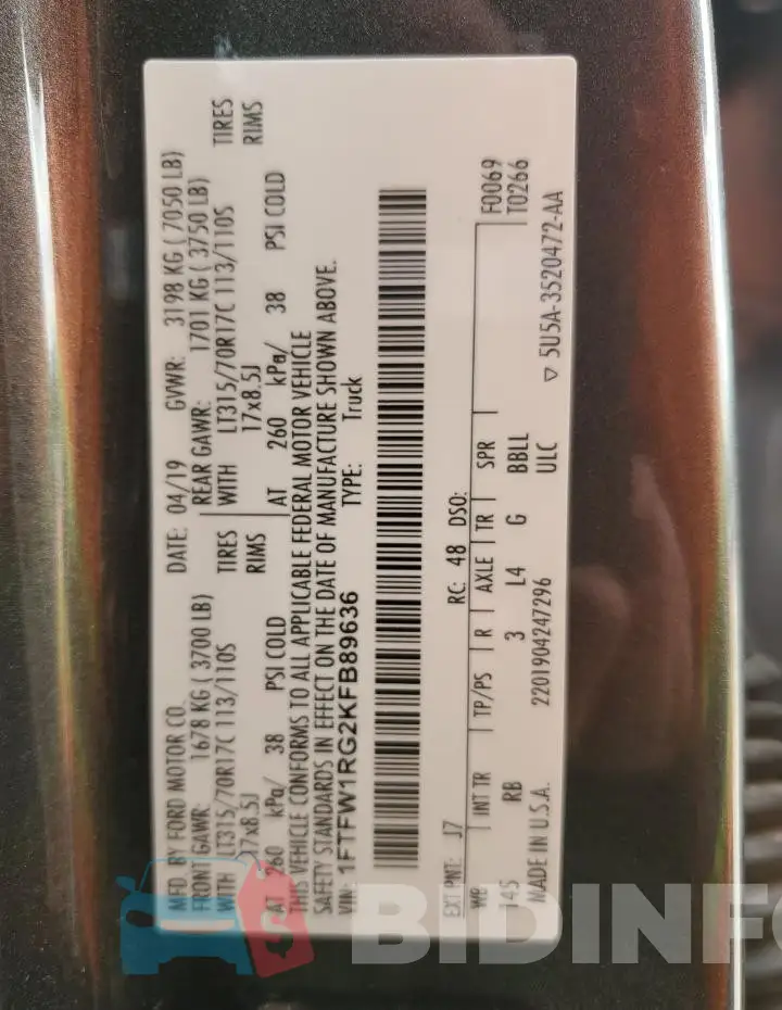 1FTFW1RG2KFB89636 Photo# 13