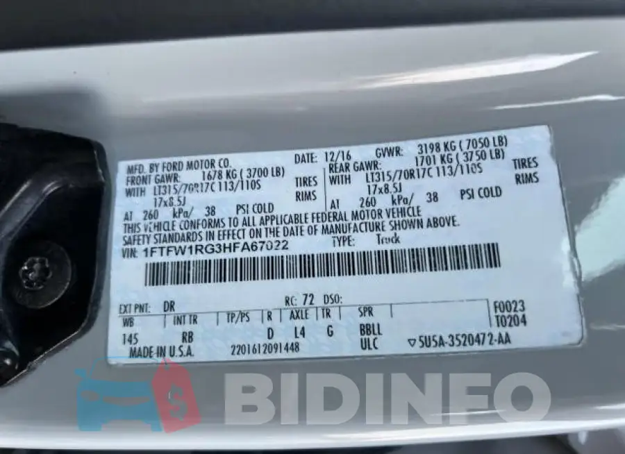 1FTFW1RG3HFA67022 Photo# 10