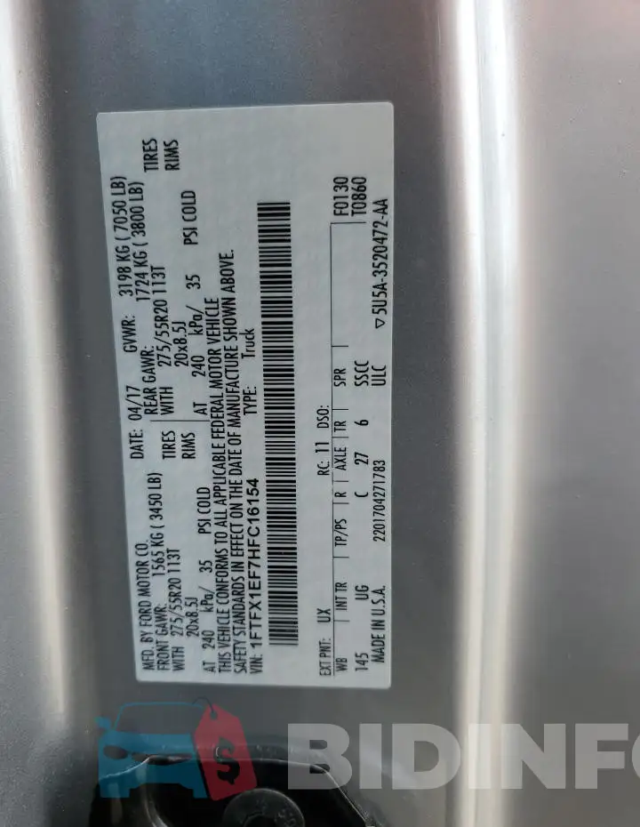 1FTFX1EF7HFC16154 Photo# 12