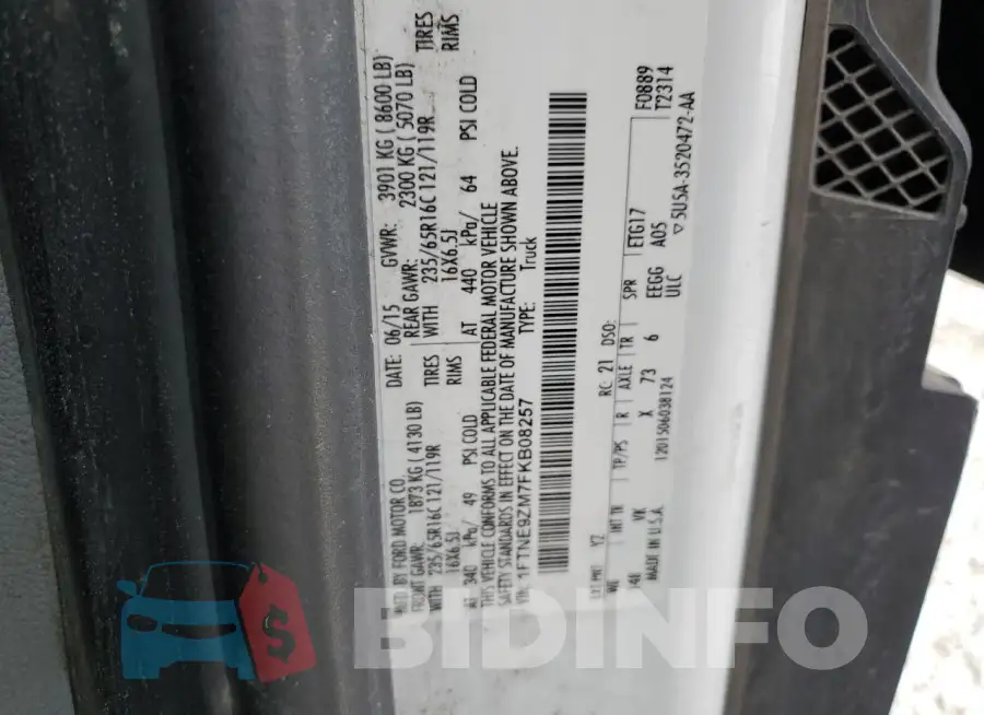 1FTNE9ZM7FKB08257 Photo# 12