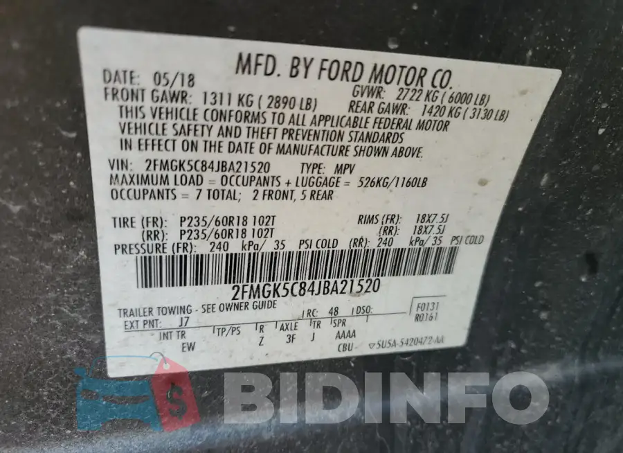 2FMGK5C84JBA21520 Photo# 12