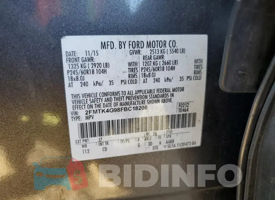 2FMTK4G98FBC18208 Photo# 13