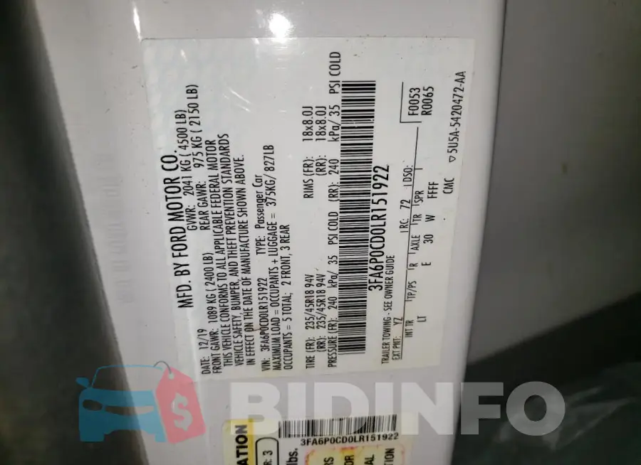 3FA6P0CD0LR151922 Photo# 12