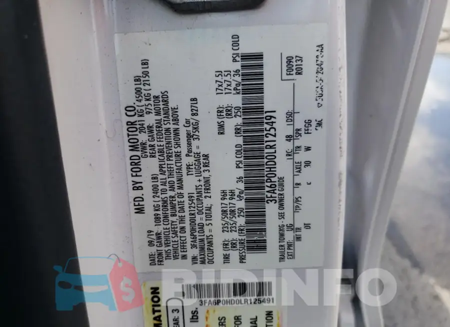 3FA6P0HD0LR125491 Photo# 12