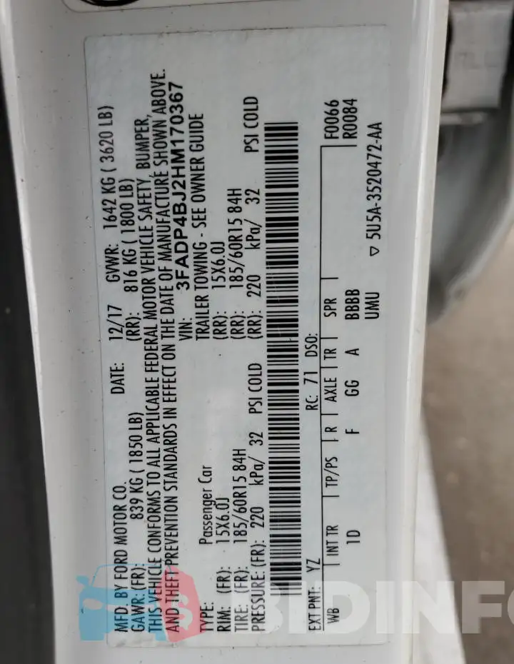 3FADP4BJ2HM170367 Photo# 12