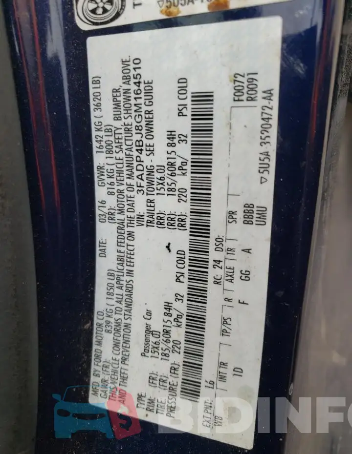 3FADP4BJ8GM164510 Photo# 13