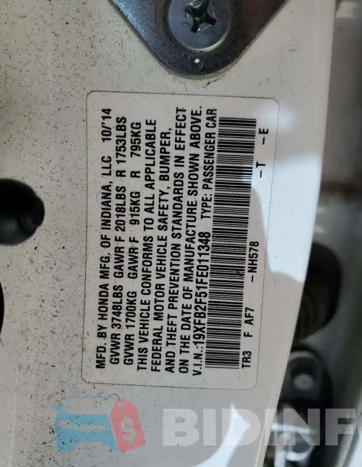 19XFB2F51FE011348 Photo# 12