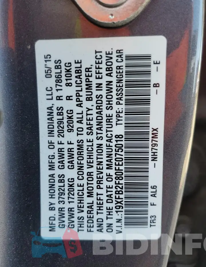 19XFB2F80FE075018 Photo# 12